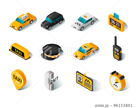 Taxi isometric icons set Taxi isometric icons set 96153801