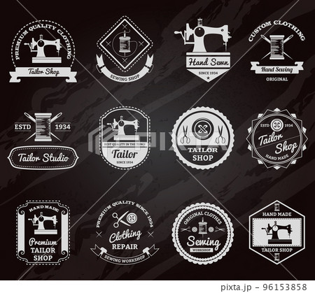Tailor shop chalkboard labels icons set 96153858