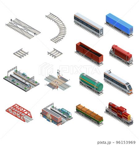 Train Station Elements Icons Set 96153969