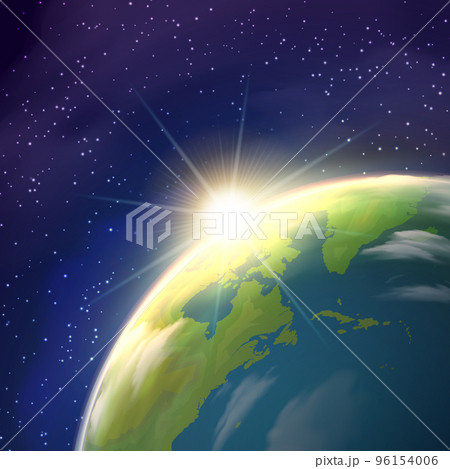 Sunrise Earth Space View Realistic Poster 96154006