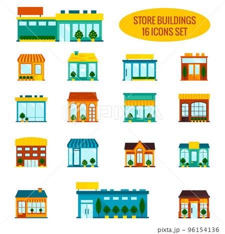 Store building icons set Store building icons set 96154136