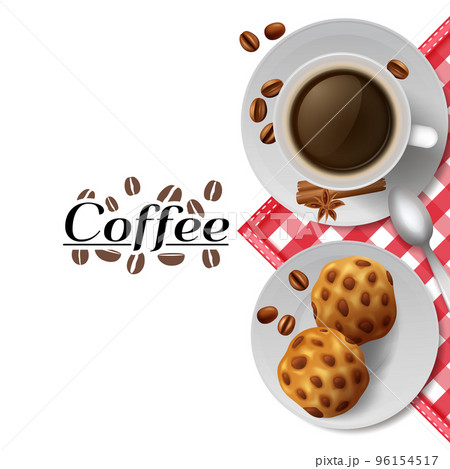 Coffee with cookies breakfast composition illustration 96154517
