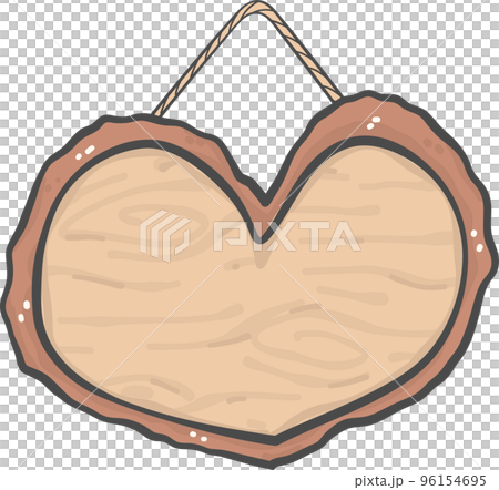 brown wooden sign board heart shape hanging simple doodle cartoon drawing 96154695