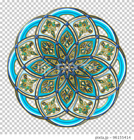 Mandala art (enamel style, blue, geometric patterns) 96155414