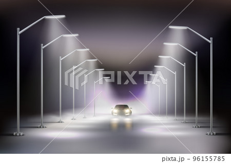Street Lights Realistic In Fog Composition Street Lights Realistic In Fog Composition 96155785