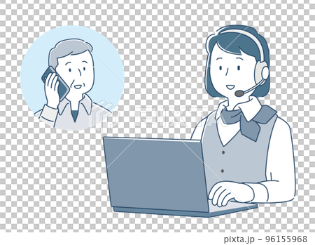 シニア男性と会話するオペレーターの女性 シニア男性と会話するオペレーターの女性 96155968