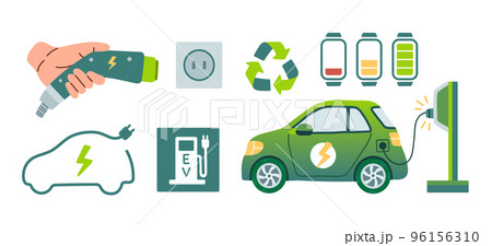 Modern electric smart suv car charging parking at the charger station with a plug in cable. Isolated flat vector concept 96156310