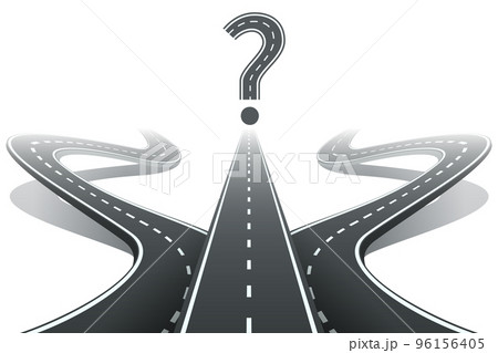 Three roads and question mark. Choosing the right path concept 96156405