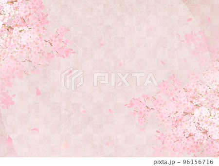 美しい桜ーピンク色ー市松模様ー和紙の壁紙ー豪華絢爛背景素材フレーム 96156716
