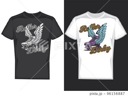 T-shirt design on 2 t-shirts with posters of rollers with wings. 96156887