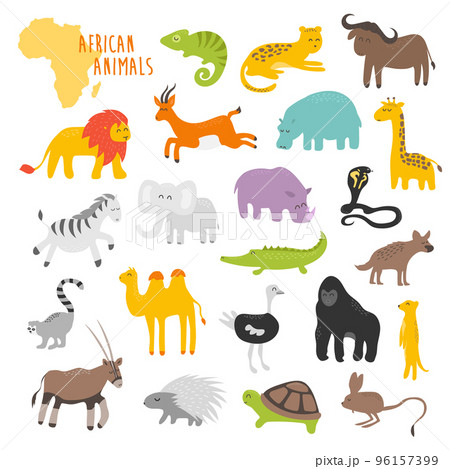 Vector illustration, african animals for kids, children clipart. Cute style 96157399