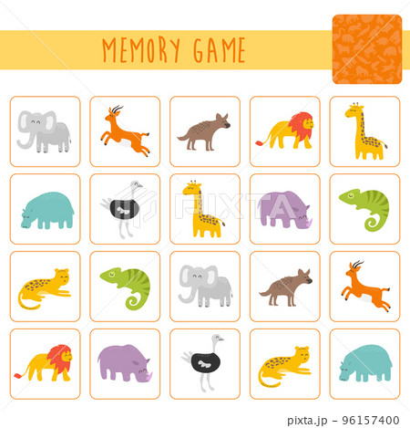 Memory game for preschool children, vector cards with african animals 96157400