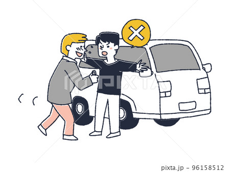 酔っ払って運転しようとしている友人を止めている男性 96158512