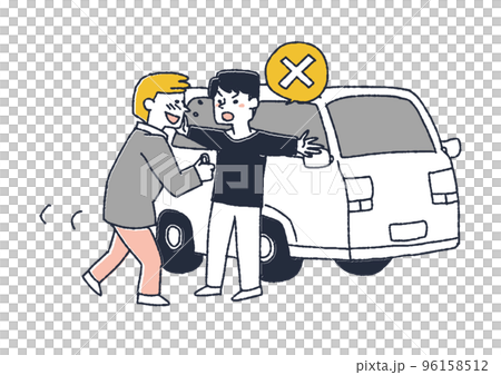 酔っ払って運転しようとしている友人を止めている男性 96158512