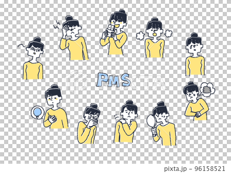 PMSで悩む女性のイラストセット 96158521