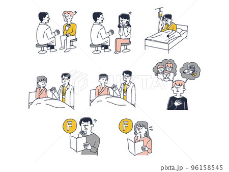 がんや大病の告知を受けた患者のイラストセット 96158545
