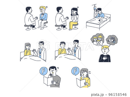 がんや大病の告知を受けた患者のイラストセット 96158546