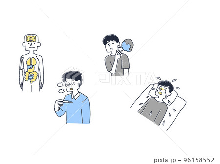 リンパ腫になった男性の症状のイラストセット 96158552