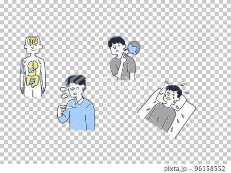 リンパ腫になった男性の症状のイラストセット 96158552