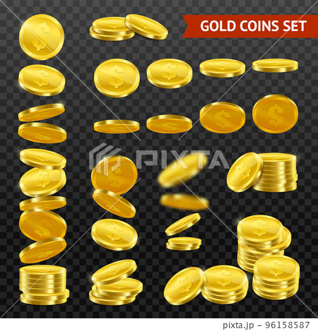Realistic Gold Coins DarkTransparent Set 96158587