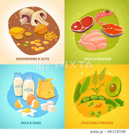 Protein Food Concept 4 Icons square 96158596