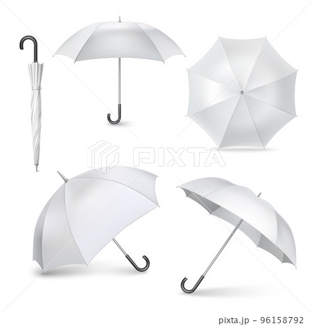 Realistic open closed umrella icons set Realistic open closed umrella icons set 96158792