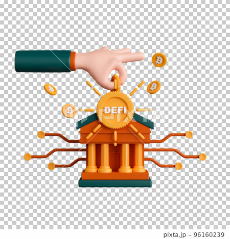 3d rendering concept decentralization finance illustration. People deposit digital currency.	 96160239