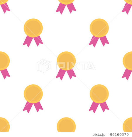 Award medal sign seamless pattern on white background. Gold medal with satin ribbon. 96160379