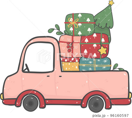 cute Christmas car cartoon doodle hand drawn cute Christmas car cartoon doodle hand drawn 96160597