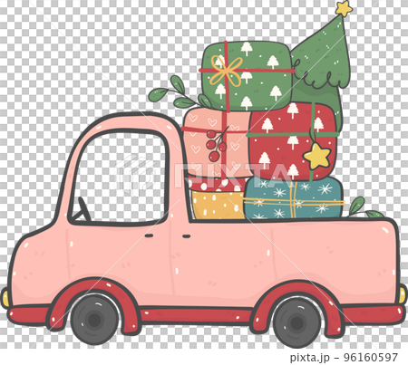 cute Christmas car cartoon doodle hand drawn cute Christmas car cartoon doodle hand drawn 96160597