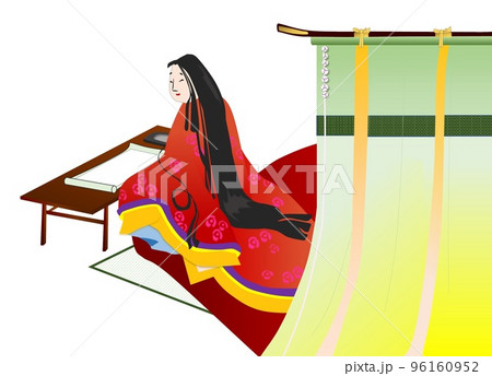 紫式部（几帳と文机のある平安期の女性） 96160952