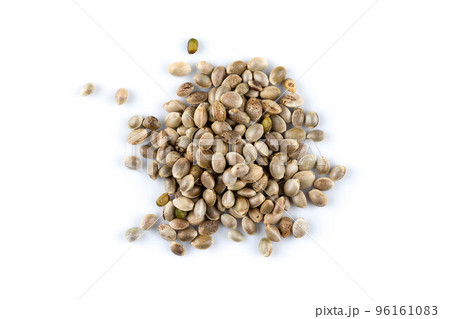 Cannabis hemp seeds pile close up macro shot isolated 96161083
