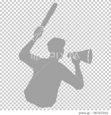 メガホンを持って大きな声を出す男性のシルエットイラスト　黒 96162042