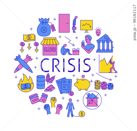 Economic and financial crisis round banner 96162117