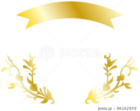 金色のリボンと植物のフレーム 96162959