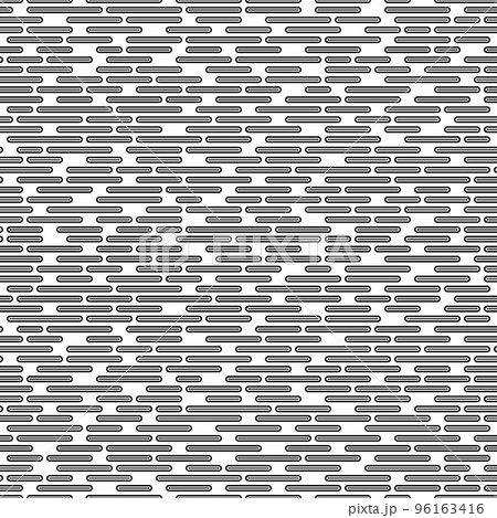 Seamless linear horizontal vector pattern in black color isolated on white background. Seamless vector texture of lines and rectangles with rounded ends. 96163416