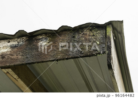 Close-up view of the roof timber plank corrosion Close-up view of the roof timber plank corrosion 96164482