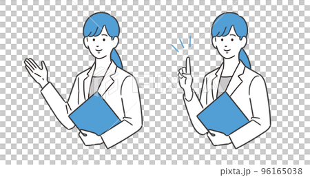 ファイルを持ちながら説明する女性イラスト 96165038