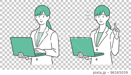 拿著個人電腦解釋的女性插圖 96165039