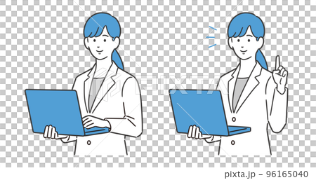 拿著個人電腦解釋的女性插圖 96165040
