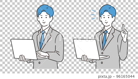 拿著個人電腦解釋的男性插圖 拿著個人電腦解釋的男性插圖 96165044