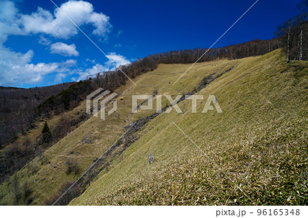 山の稜線にあるハイキング道から見られる景色 山の稜線にあるハイキング道から見られる景色 96165348