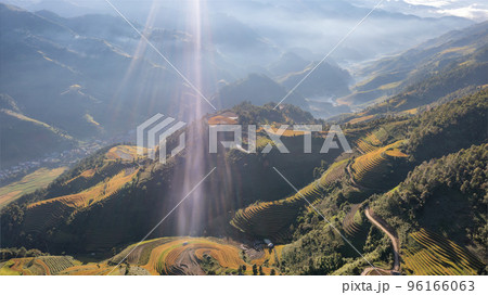 Rice fields on terraced prepare the harvest at Northwest Vietnam. Rice fields on terraced prepare the harvest at Northwest Vietnam. 96166063