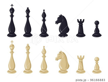 Chess piece logo. King and queen play figures. Black or white knight. Horse, pawn and rook on game board. Bishop silhouette. Strategy gaming. Chessboard elements set. Vector isolated tidy illustration Chess piece logo. King and queen play figures. Black or white knight. Horse, pawn and rook on game board. Bishop silhouette. Strategy gaming. Chessboard elements set. Vector isolated tidy illustration 96166883