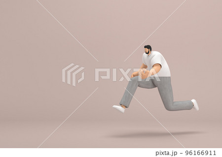 The man with beard wearinggray corduroy pants and white collar t-shirt. He is running. 3d rendering of cartoon character in acting. The man with beard wearinggray corduroy pants and white collar t-shirt. He is running. 3d rendering of cartoon character in acting. 96166911