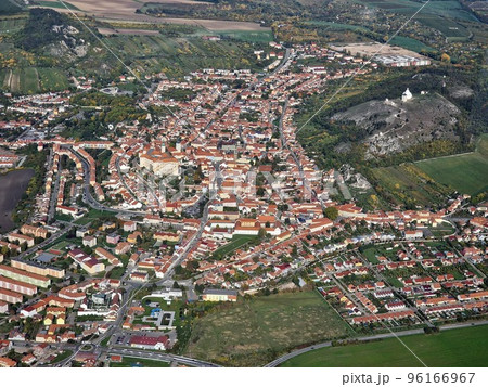 Mikulov. Aerial View of Old Town Castle and Powder Tower in Mikulov, Czech Republic, Europe. 96166967