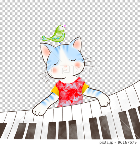 ネコが楽しくピアノを弾いているイラスト 96167679