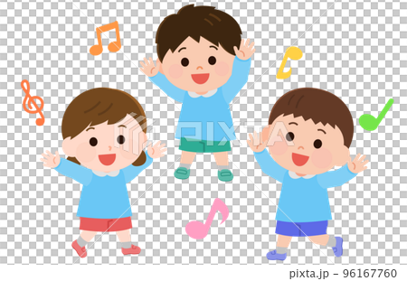 Illustration of a nursery school child dancing happily in a game 96167760