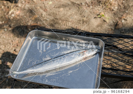 【オートキャンプ場で秋刀魚の塩焼きを作る】 96168294