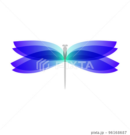Dragonfly flat icon with soft transition colors wings. Abstract bright logo template. Jpeg design wildlife illustration 96168687